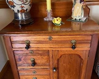 antique Wash Basin with black and brass drawer pulls