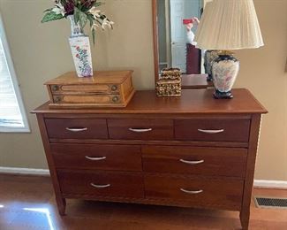 Bassett 5th Avenue three drawers over four long dresser, mirror separate and hanging on wall