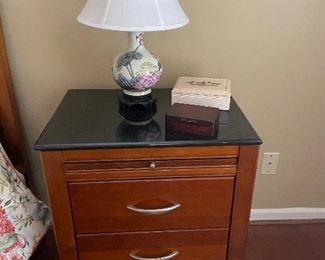 Bassett 5th Avenue nightstand with black marble top, one of two