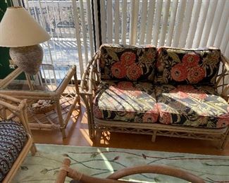 Ficks Reed rattan furniture, including Love Seat, square table