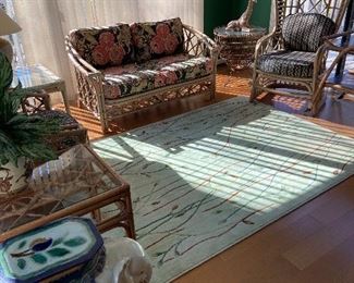 overview of lovely sunroom with vintage Ficks Reed rattan furniture