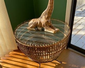 Vintage lobster trap made into a side table-one of two