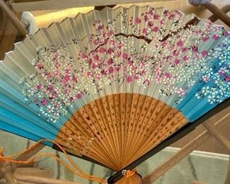 Vintage Asian paper fan with original box