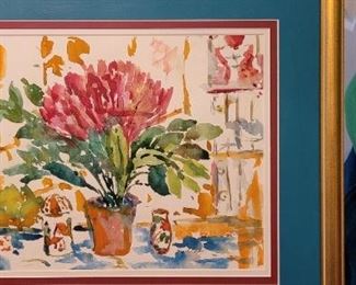 #19 Artist Unknown (unable to read signature and no additional COA or paperwork), pot with red flowers