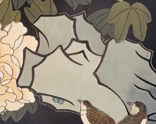 close-up of vintage Asian wooden screen