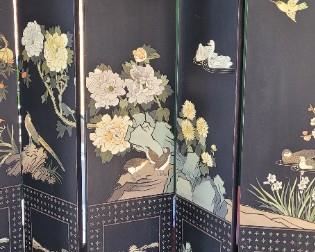 Vintage wooden Asian Screen double-sided, 6 panels each 13 1/2" wide and 73" tall