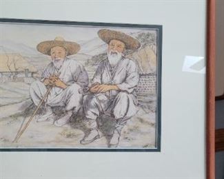 #35 Asian Art of two men with beards sitting and relaxing, artist unknown
