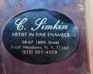 #40 Artist C. Simkin small oil of birds on red background in gold frame