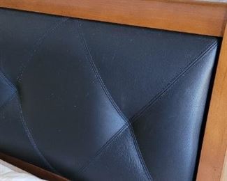 Queen Sleigh Bed Headboard with leather inset and low panel footboard