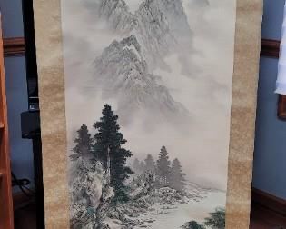 #61 vintage Asian Scroll over 6' long, Mountains and River