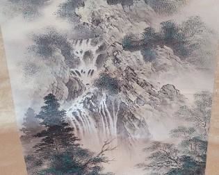 #62 close-up of Asian scroll Waterfall and Woods