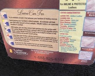 Leather and wood bench label