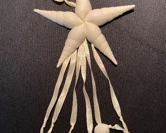 Vintage Margaret Furlong bisque Christmas Tree Topper shell with shells on ribbon