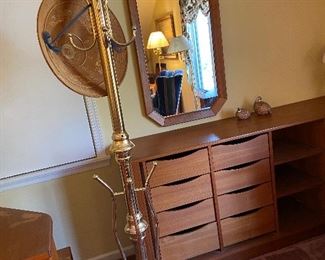 Mid-Century-Modern dresser and mirror purchased at Scan Co-op, brass coat rack