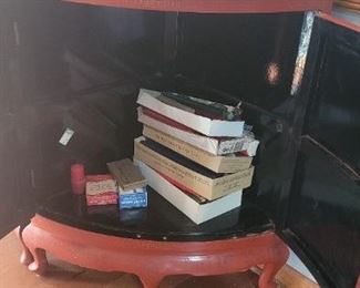 interior of red lacquer cabinets