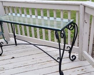 wrought iron and glass console table