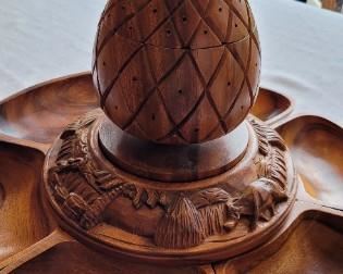 Vintage Monkey Pod Wood Pineaple Lazy Susan