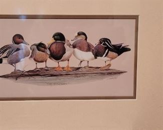 #48 Artist Art Lamay, print of "The Surfers" featuring five ducks in mat board