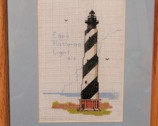 #50 Cape Hatteras Lighthouse, unsigned needlework in frame