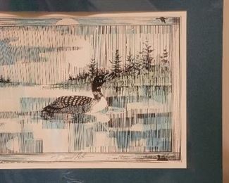 #52 Artist David Aiken, hand painted art print of Duck in blues and greens