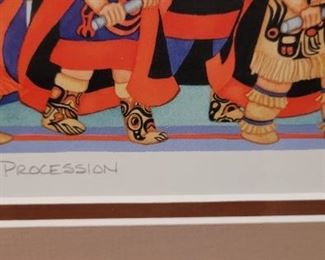 #57 Artist Larallre?  "The Procession" matted and framed