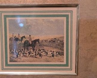 #58 Artist?, Men on Horseback with Dogs, with Gold leaf and frame
