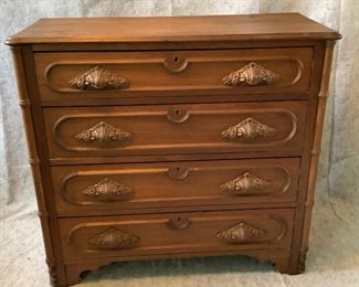 Eastlake Victorian 4 Drawer Dresser with Carved Handles
