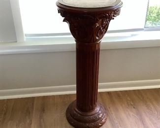 Carved Rosewood with Marble Inset Pedestal / Stand