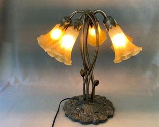 Bronze Lily Lamp with Fluted Shades