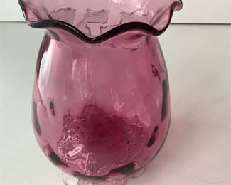 Cranberry Ruffled Top Vase