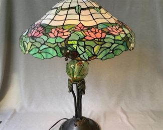 Another Stained Glass Lamp with Art Glass Ball Base