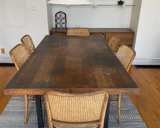 Milo Baughman dining table and Thonet chairs  for 18 at seat 33 back