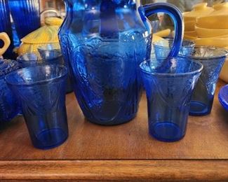 Royal lace pitcher and 6 glasses