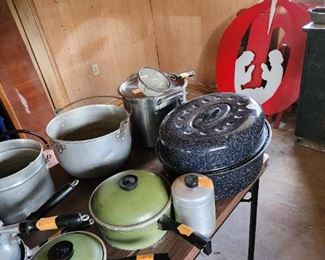 Tons of everyday pots and pans - lots of enamel