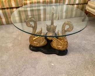 VERY UNQUIE THREE SWAN GLASS TOP TABLE