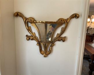 UNIQUE WOOD AND MIRROR VINTAGE SHELF