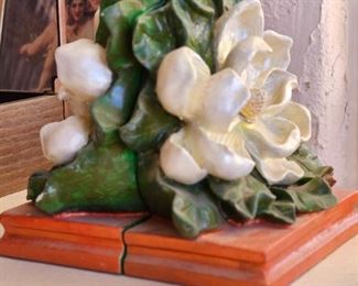 Magnolia flower book ends pair 