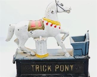 Trick pony horse piggy bank cast iron 