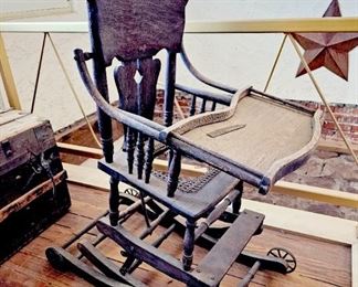 Convertable high chair rocker antique pressback