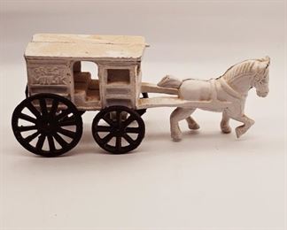 Vintage cast iron fresh milk horse and drawn carriage