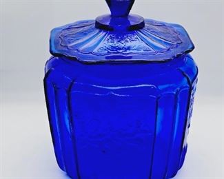 Cobalt blue anchor hocking Mayfair lidded biscuit jar