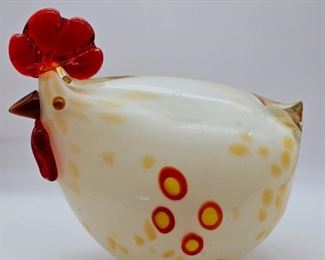 Vtg blown art glass rooster 