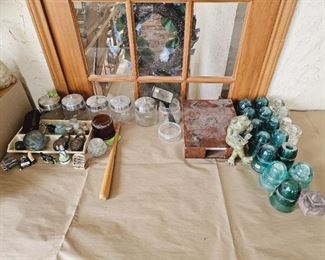 insulators and various glass trinket boxes 