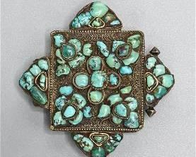 19thC Tibet Silver Turquoise Gahu Gau Amulet Prayer Box Pendant
