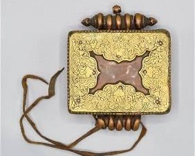 18th-19thC Tibet Copper and Brass Gahu Gau Amulet Prayer Box Pendant
