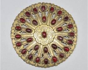 Large Antique Turkmen Round Pectoral Gilt Silver Pendant
