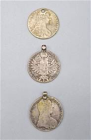 Three Antique Thaler Silver Coin Pendants
