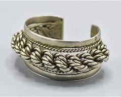 Antique Egyptian Silver Cuff Bracelet Braided Twist Coil
