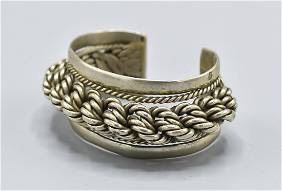 Antique Egyptian Silver Cuff Bracelet Braided Twist Coil
