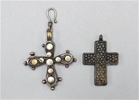 Two Old Tribal Cross Silver Pendants
